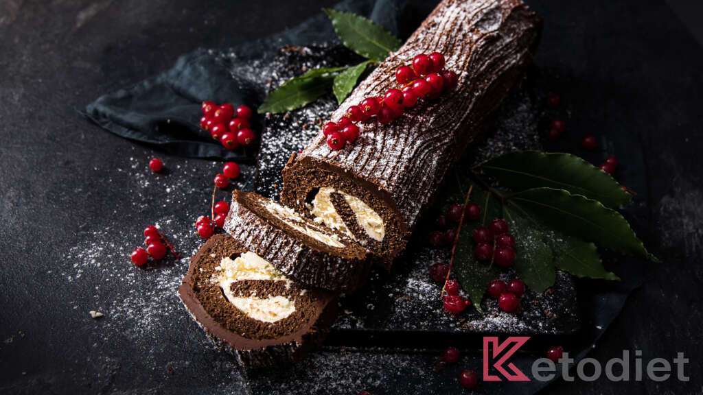 Keto Yule Log With Sugar-Free Chocolate Ganache Frosting