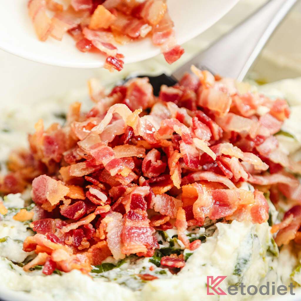 Crisped up bacon added to colcannon