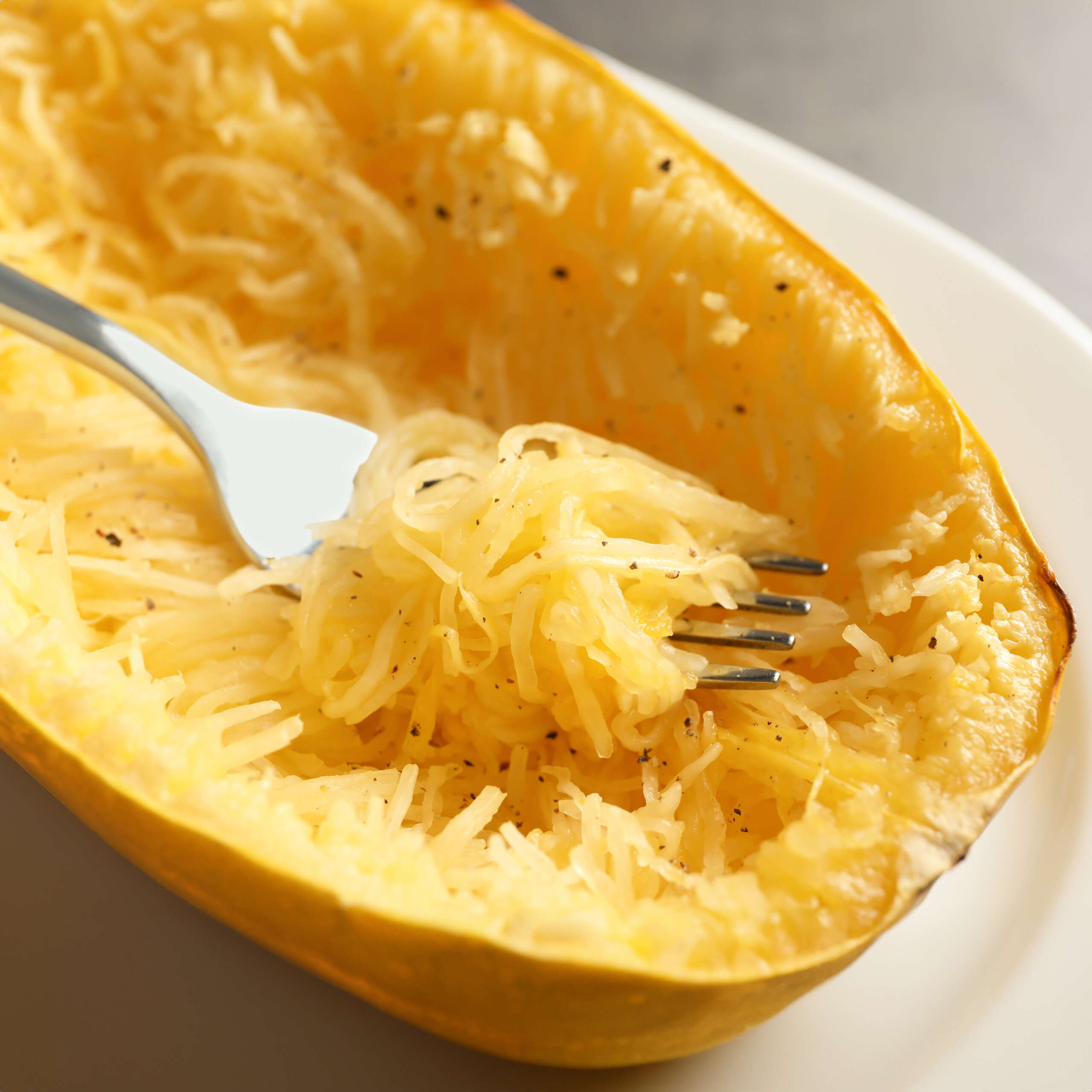 Cooked spaghetti squash noodles.