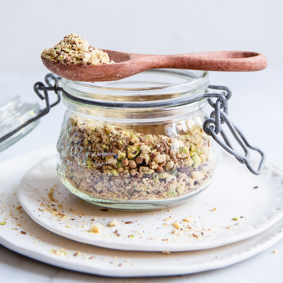 How To Make Dukkah with Roasted Nuts and Seeds.