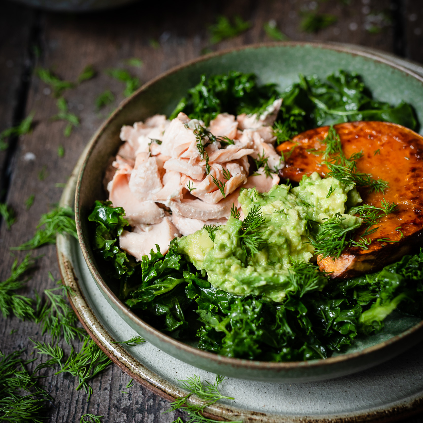 Baked Salmon, Avocado and Pumpkin Bowl recipe.