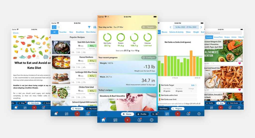 KetoDiet App screenshots showcasing the core features of the app.