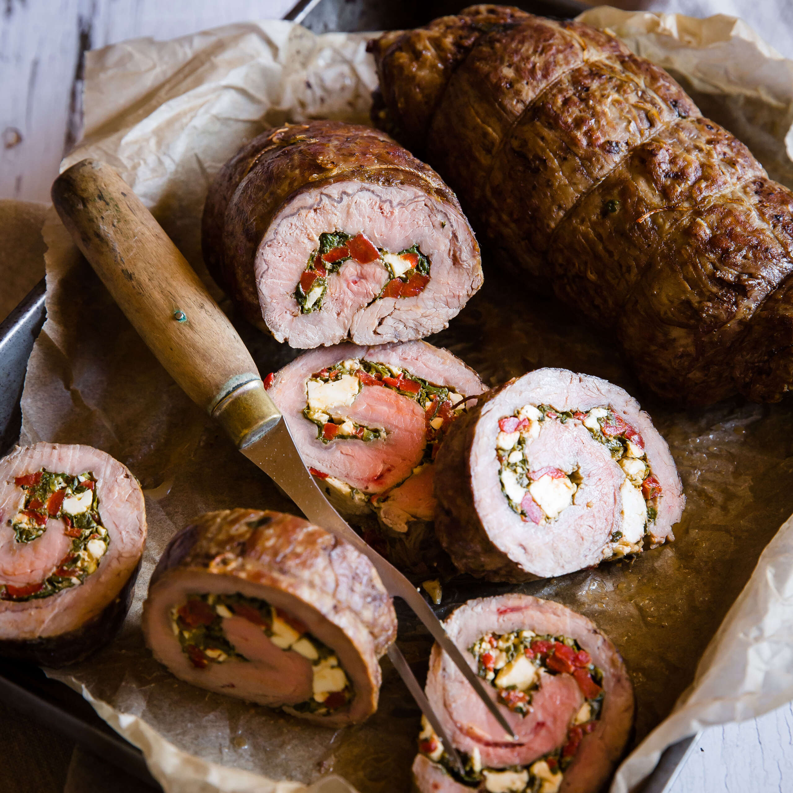Easy Stuffed Flank Steak with Feta and Spinach recipe.