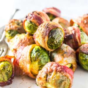 Low-Carb Bacon Wrapped Brussels Sprouts with Sweet Mustard Glaze recipe.