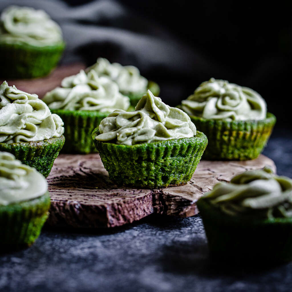 Low-Carb Green Cupcakes with Matcha Frosting
