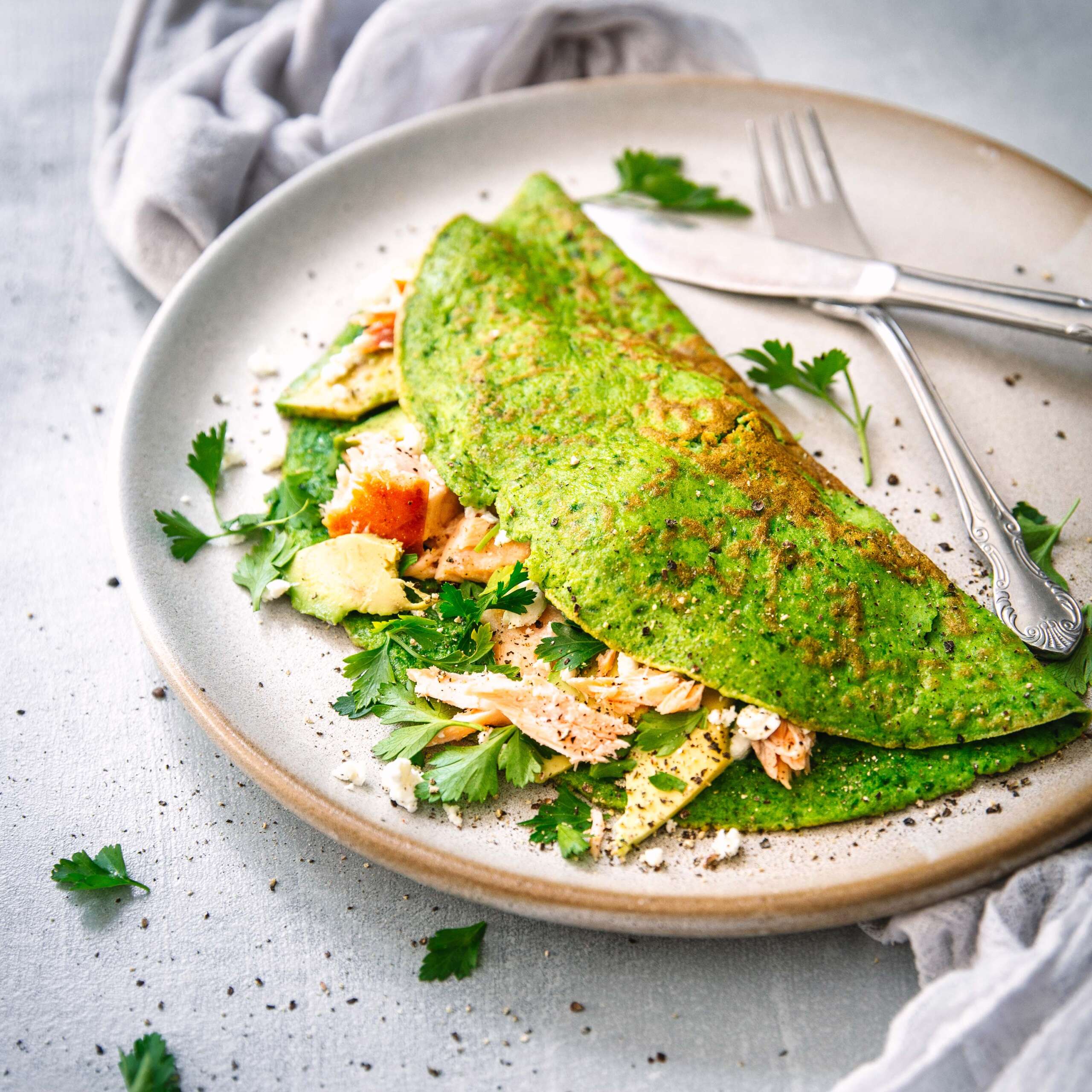 Super Greens Omelet with Smoked Salmon & Avocado