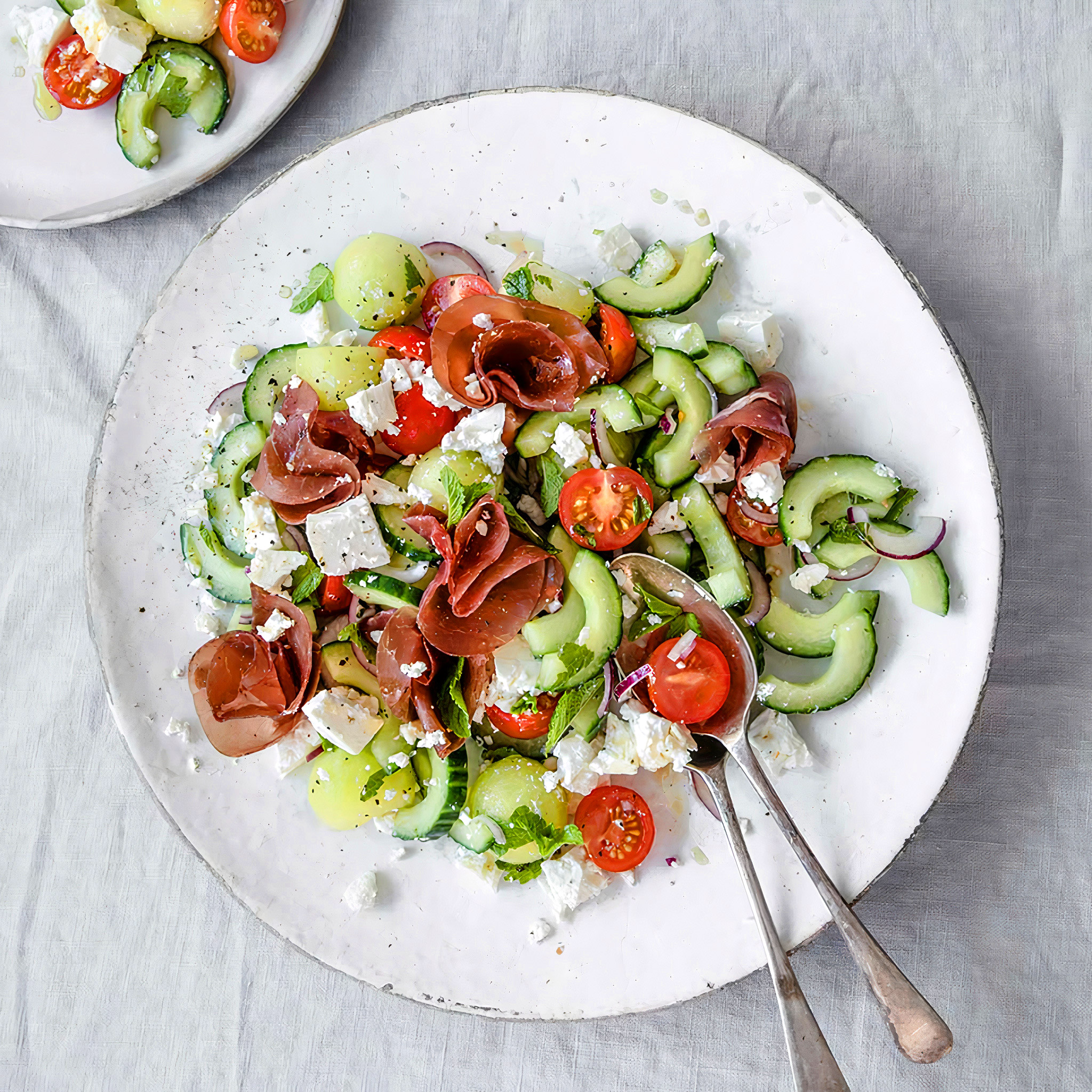 Mediterranean Salad with Melon, Feta & Bresaola recipe